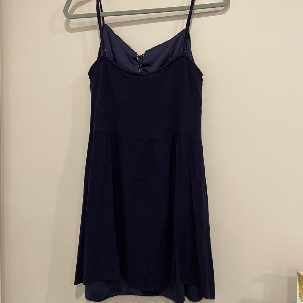 •2/$30• Boho Navy Blue & White Embroidered Dress - Size Large - Picture 3 of 4